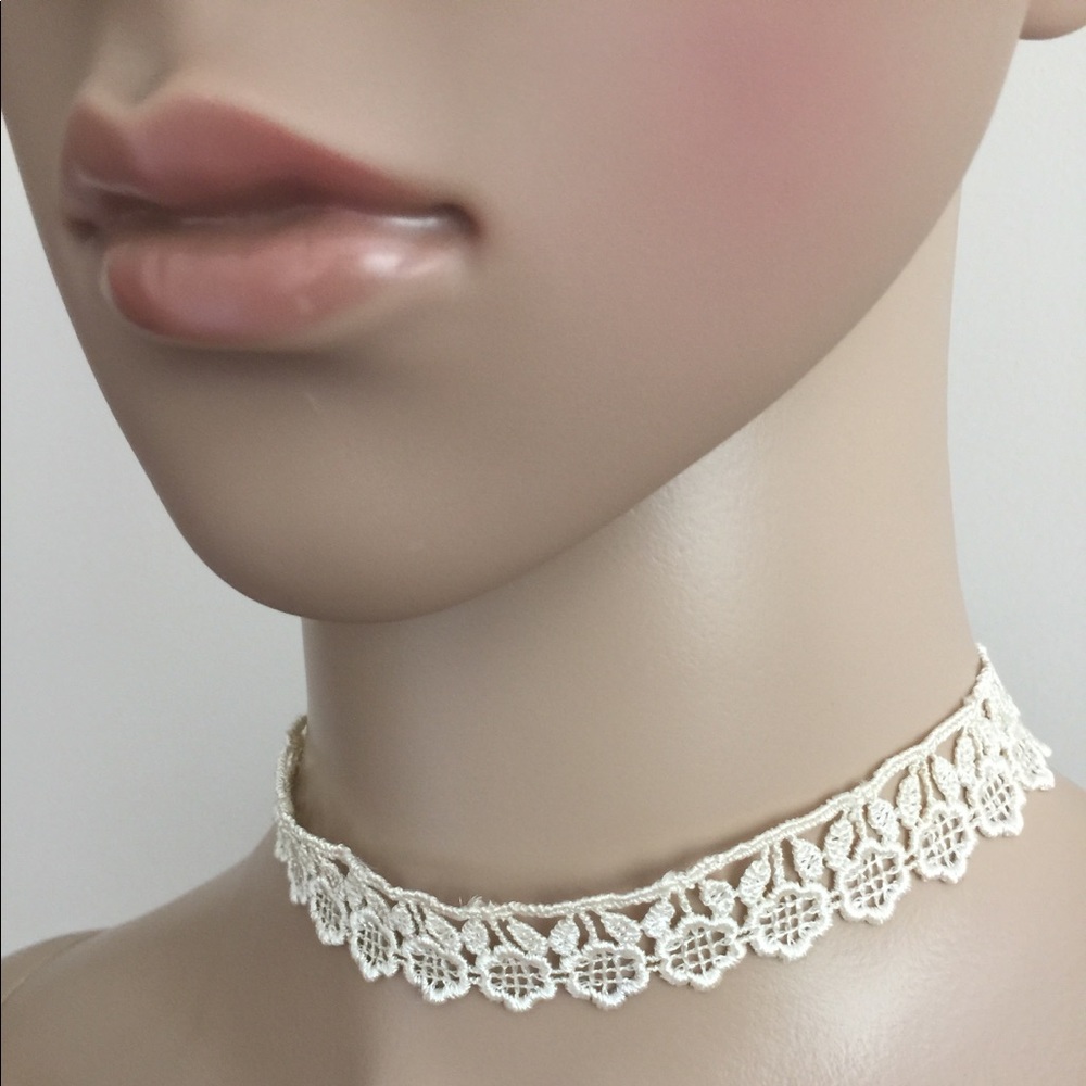 White crochet bridal choker necklace